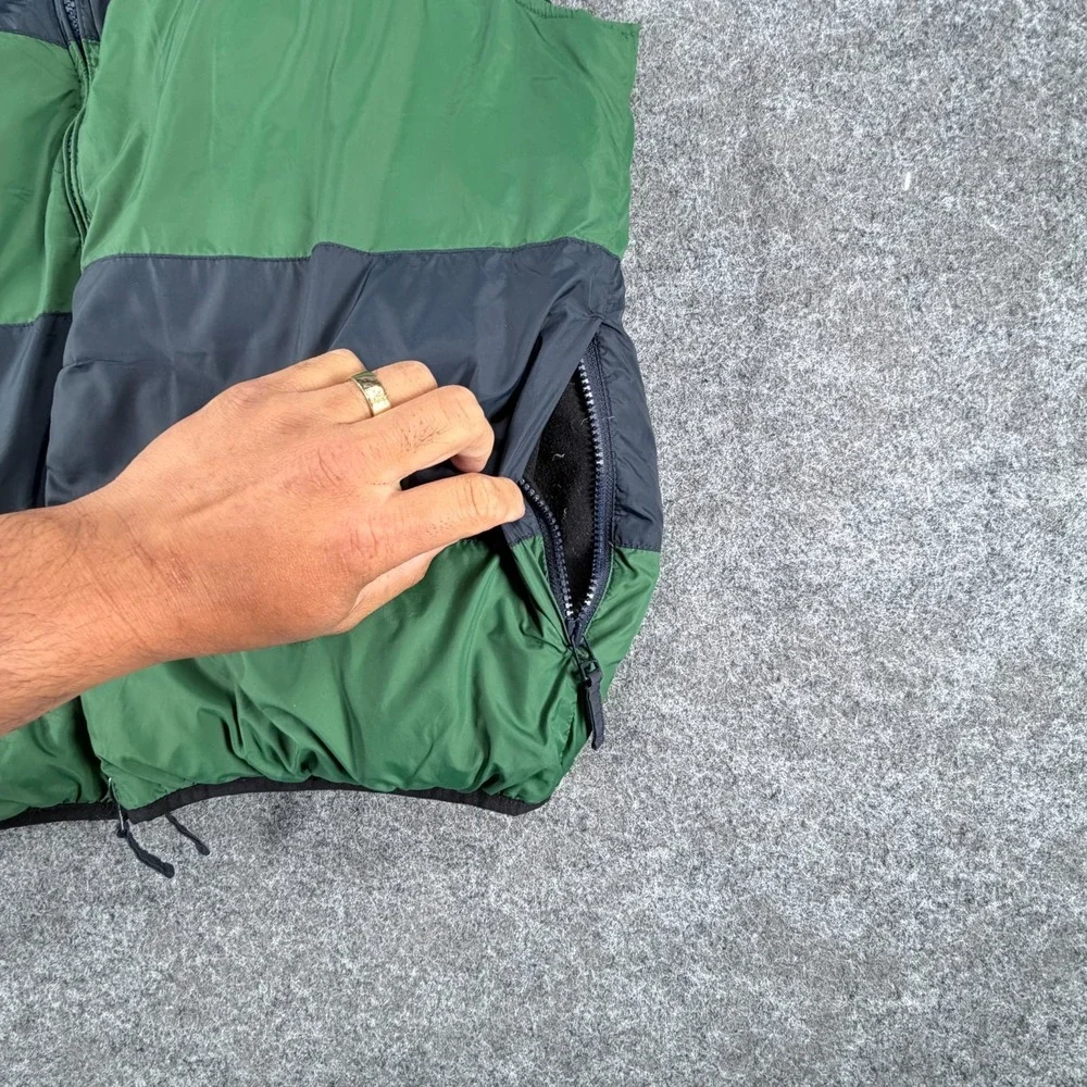 Cremieux Reversible Puffer Down Vest Mens L Navy Green Striped Full Zip‎ Up